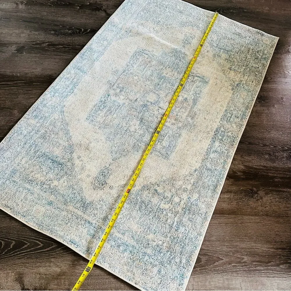 NULOOM Blue White Harriet Vintage Medallion Fringe Area Rug Moroccan Carpet 3x5